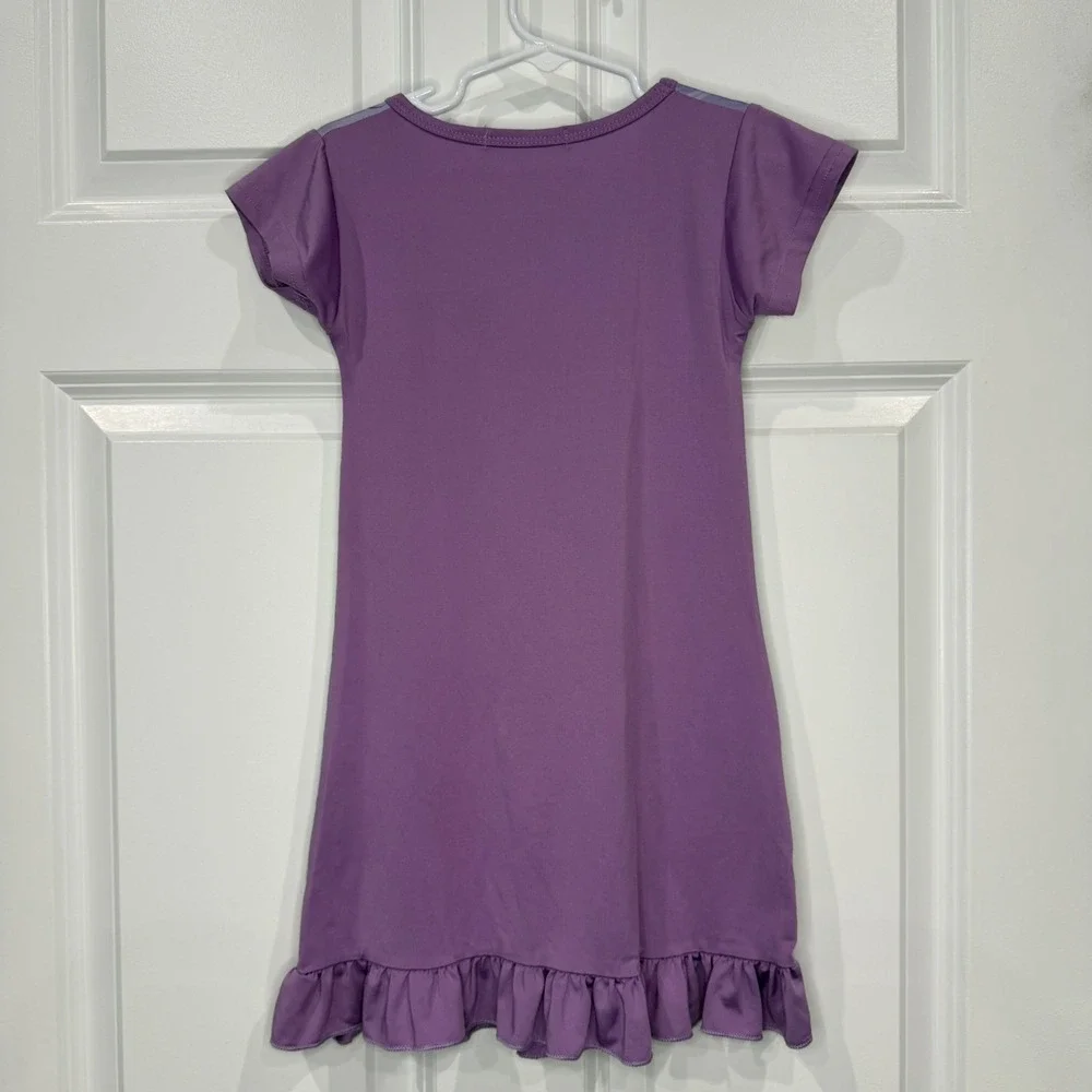 Disney‎ Moana Girls Purple Ruffle Hem Nightgown Short Sleeve Sleep Dress Size 4 - Picture 3 of 4